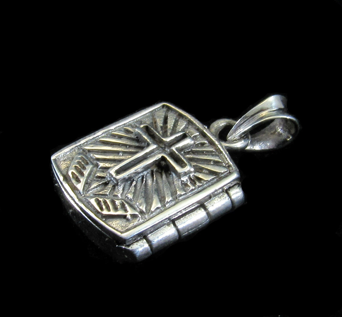 Handcrafted Solid 925 Sterling Silver 3D 3 Dimensional Hinged Holy Bible & Cross Locket Pendant, Opens to Reveal Secret Compartment