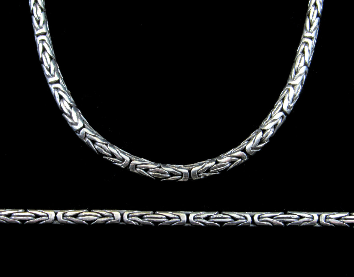 Handmade 3mm Solid 925 Sterling Silver Balinese BYZANTINE Borobudur Link Chain Necklace Bracelet: 8 9 10 16 18 20 22 24 26 28 or 30 Inches"