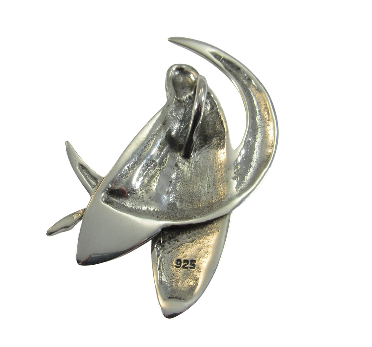 Solid 925 Sterling Silver Moon Fairy Pendant, Crescent Moon Faerie Amulet, Celestial Fantasy Jewelry