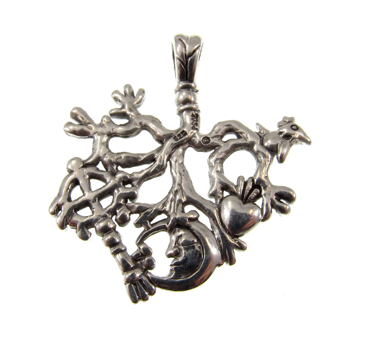 Solid 925 Sterling Silver Cimaruta Pendant, Italian Witch Charm Tree of Life Amulet
