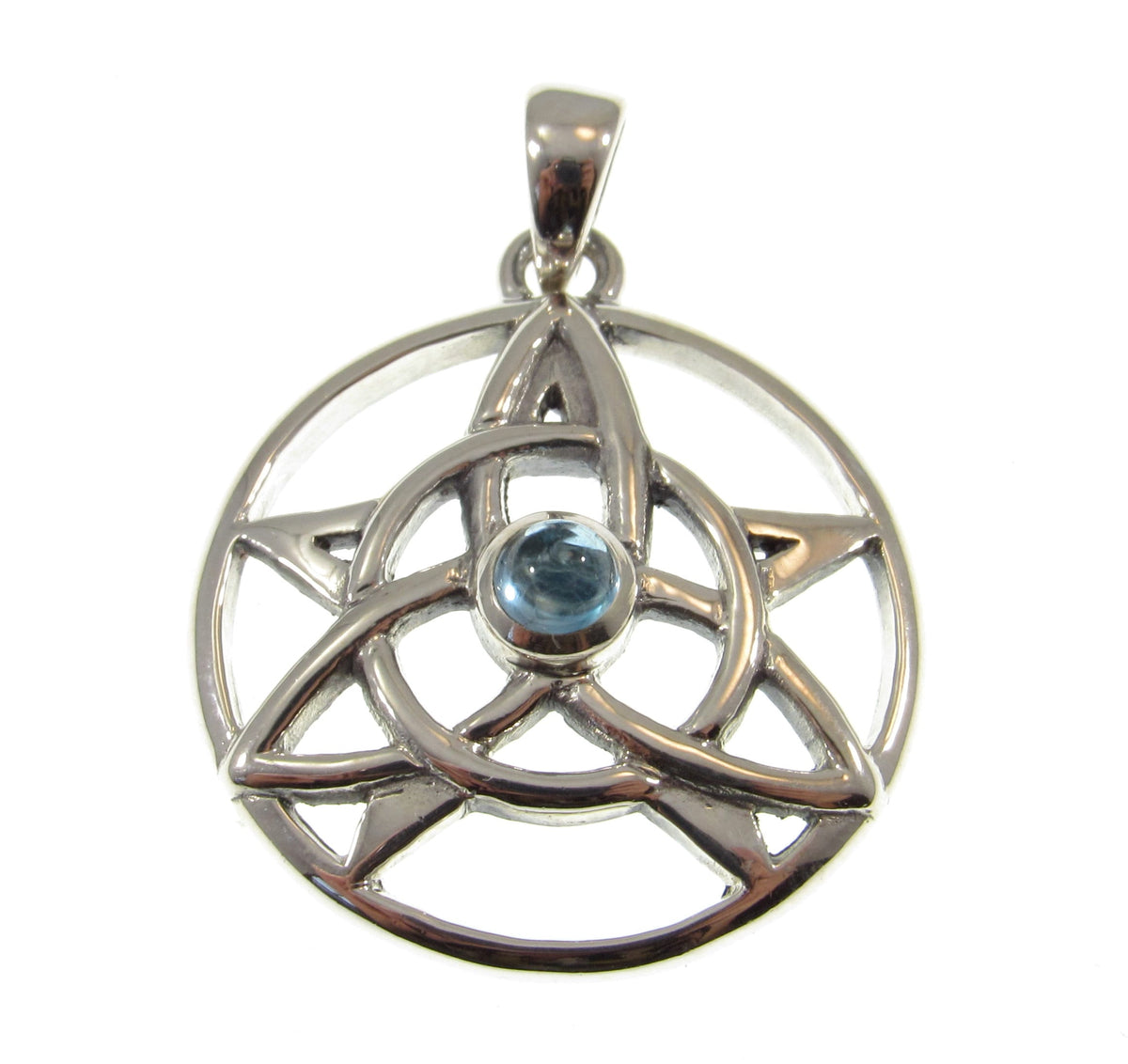 Solid 925 Sterling Silver Pentacle Pendant, Celtic Trinity Knot Gemstone Amulet, Amethyst Garnet Moonstone