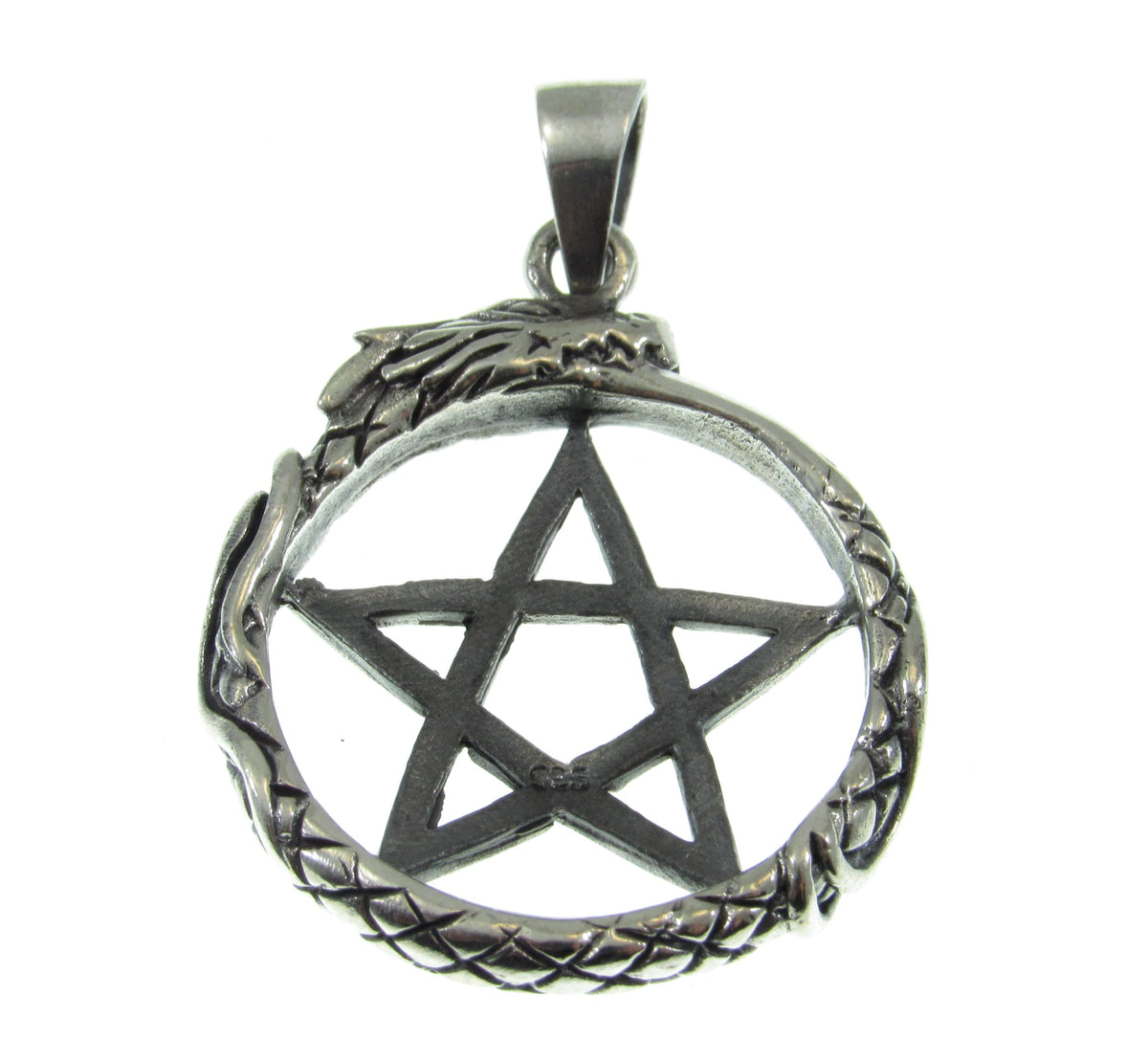Solid 925 Sterling Silver Ouroboros Pentacle Pendant, Serpent Petagram, Pagan Amulet, Occult Jewelry