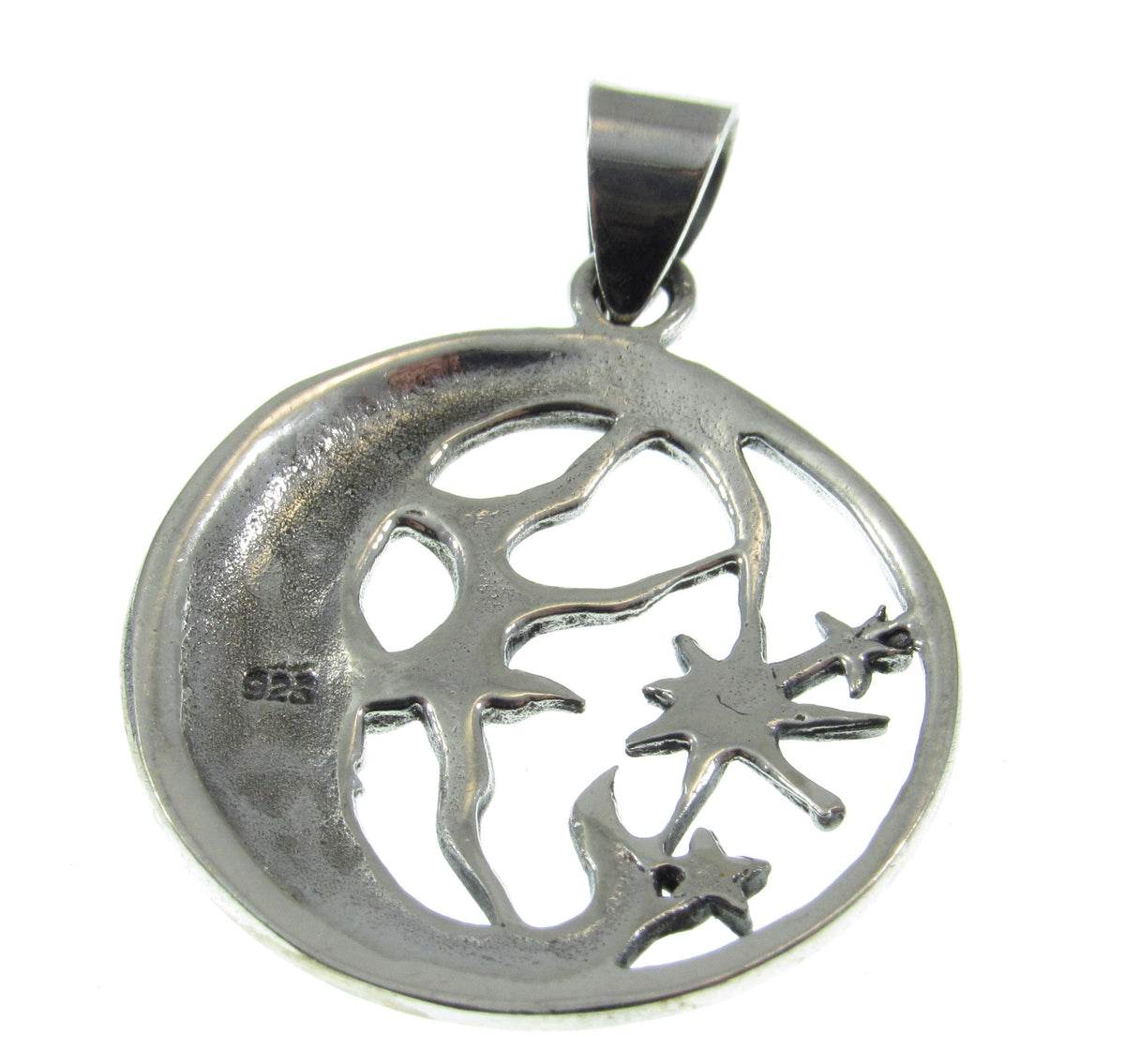 Solid 925 Sterling Silver Crescent Moon Face Pendant, Celestial Stars Amulet, Astrology Jewelry