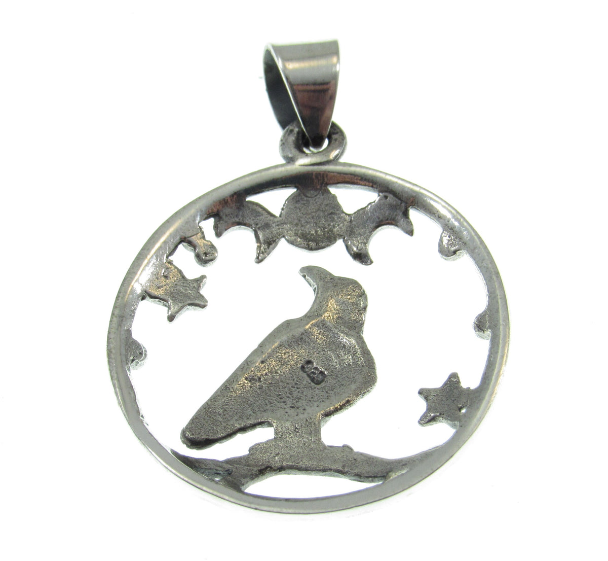 Solid 925 Sterling Silver Raven Moon and Stars Pendant, Gothic Celestial Crow Amulet