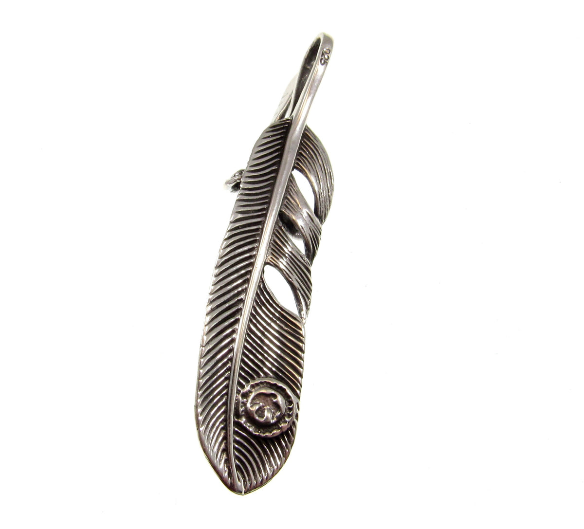 Solid 925 Sterling Silver Eagle Claw & Feather Slide Pendant – Native-Style Hawk Talon Feather Amulet