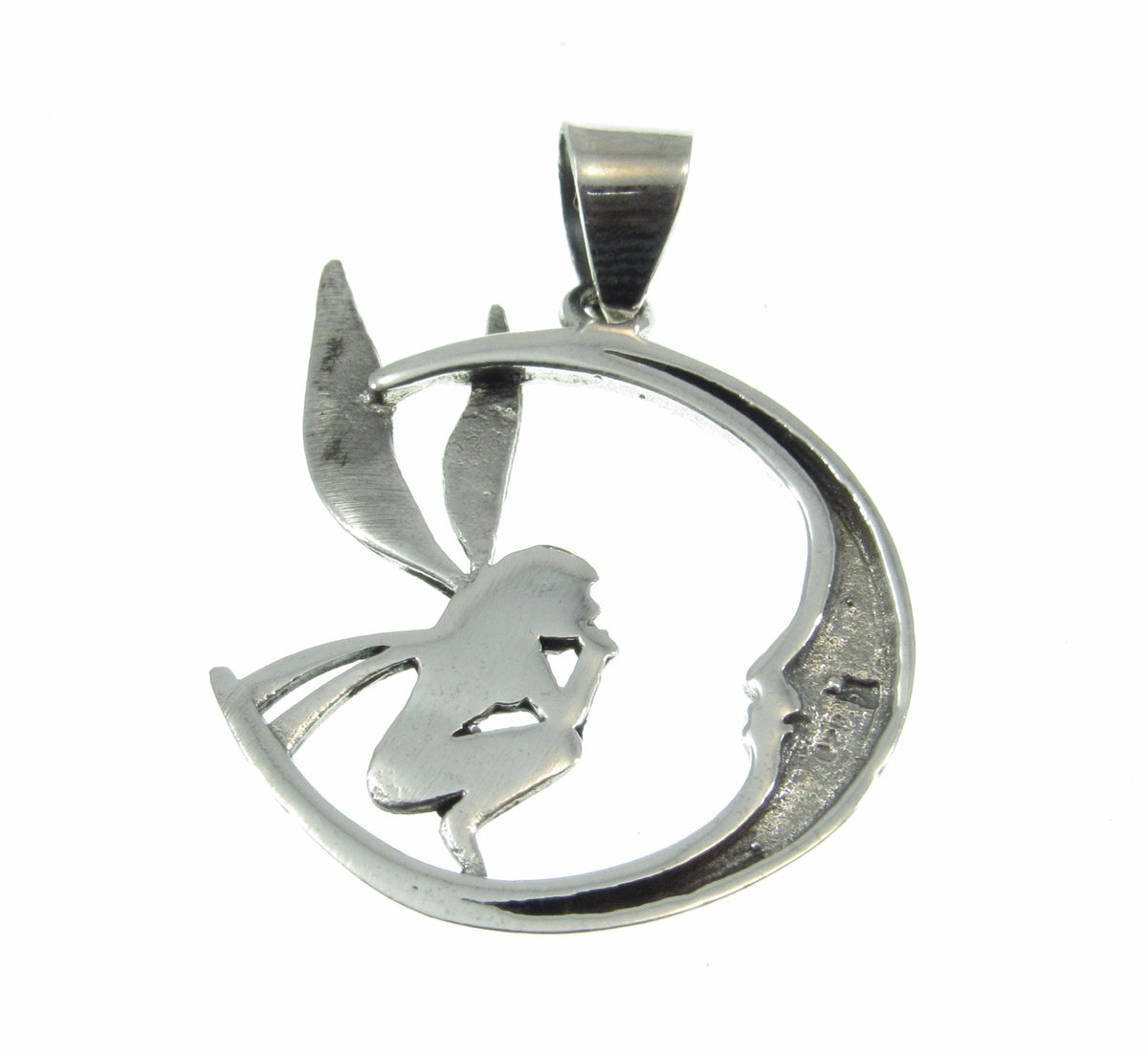 Solid 925 Sterling Silver Fairy Moon Pendant, Crescent Moon Fairycore Amulet, Mystical Fantasy Jewelry