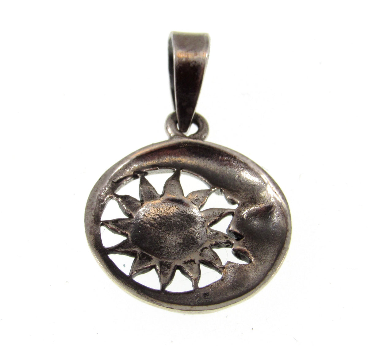 Solid 925 Sterling Silver Sun & Crescent Moon Faces Pendant – Lunar Solar Symbol Necklace Charm