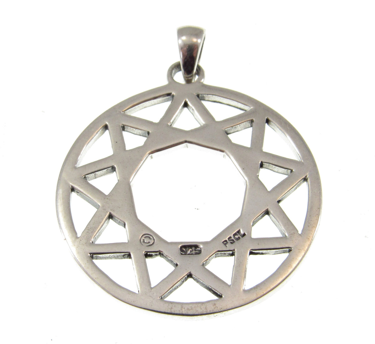 Solid 925 Sterling Silver Enneagram Pendant, Ninefold Star Sacred Geometry Amulet