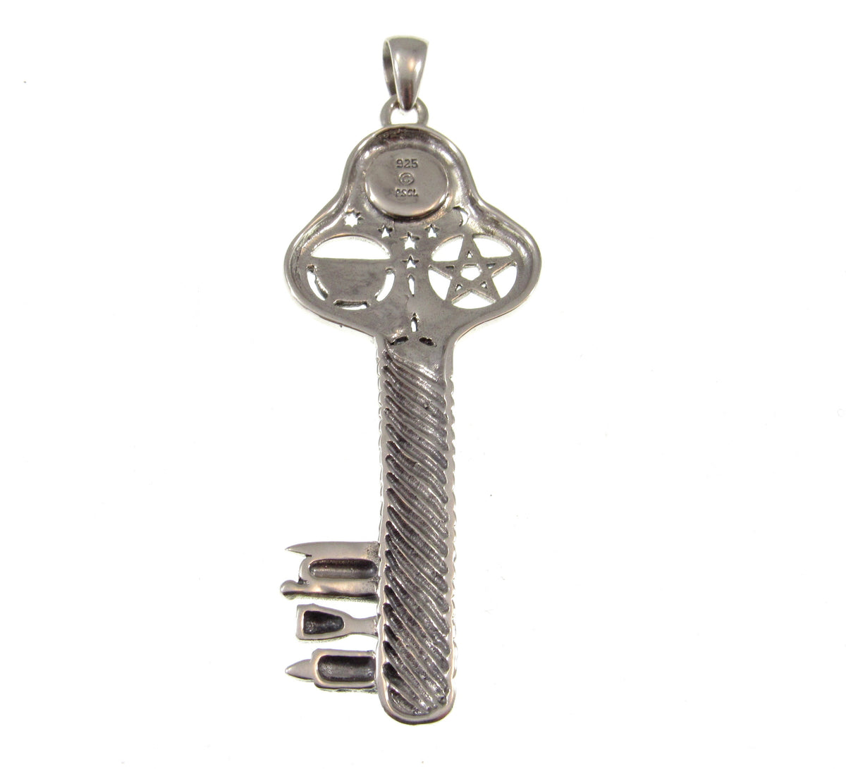 Solid 925 Sterling Silver Yin Yang Pentacle Key Pendant, Pagan Amulet, Wiccan Occult Talisman