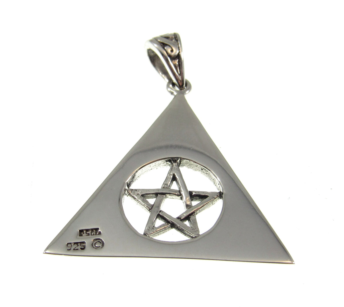 Solid 925 Sterling Silver Celtic Trinity Knot Pentacle Pendant Wiccan Pagan Triangle Amulet
