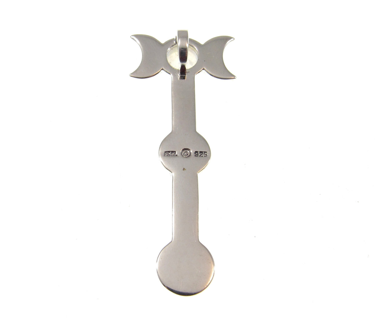 Solid 925 Sterling Silver Astrologer's Staff Triple Moon Pendant, Phases of Empowerment Magical Wiccan Pagan Amulet with Moonstone