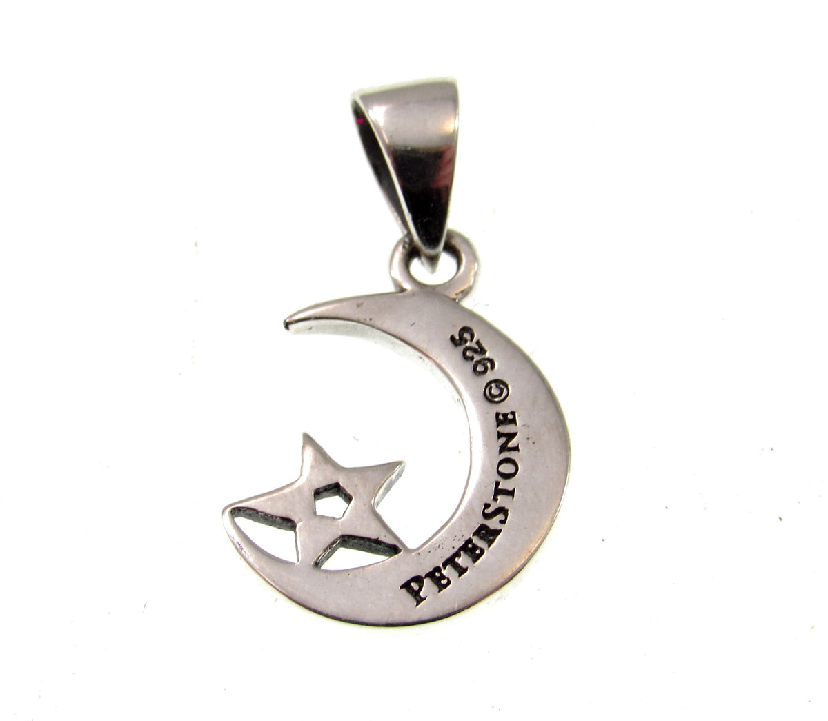 Solid 925 Sterling Silver Celtic Moon Pentacle Pendant – Crescent Moon Pagan Wiccan Talisman Charm