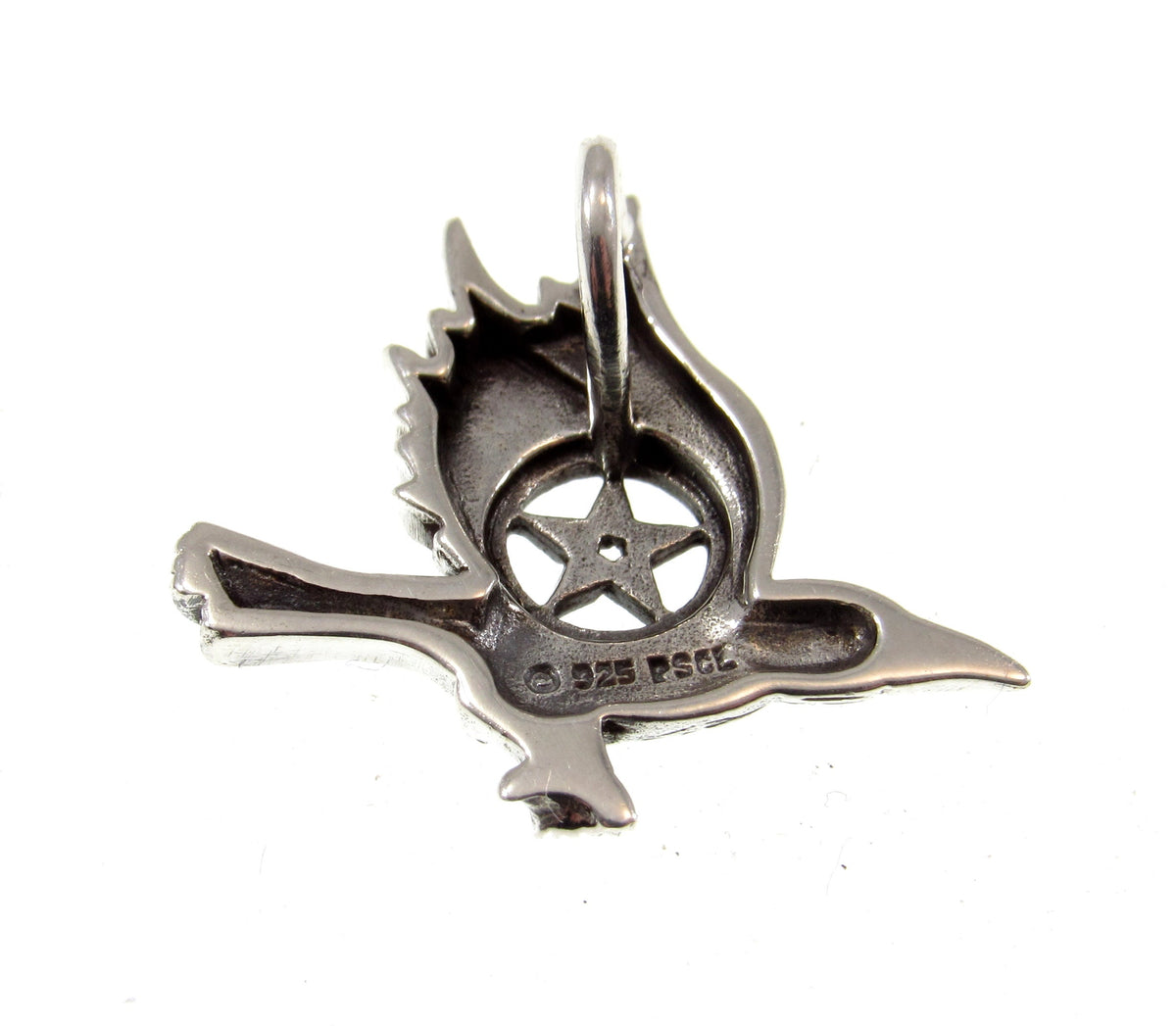 Solid 925 Sterling Silver Raven Pentacle Pendant, Small Pagan Amulet, Wiccan Bird Charm