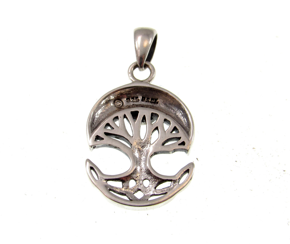 Solid 925 Sterling Silver Celtic Crescent Moon & Star Tree of Life Charm, Handcrafted Magical Pagan Wiccan Pendant