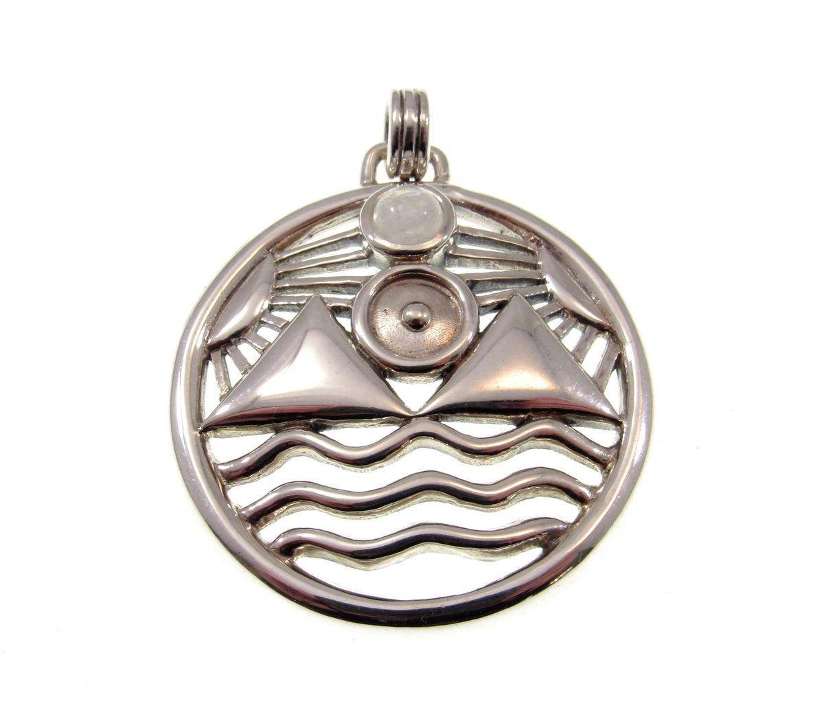 Solid 925 Sterling Silver Protection Talisman – Four Elements Pagan Pendant – Amethyst Garnet Moonstone