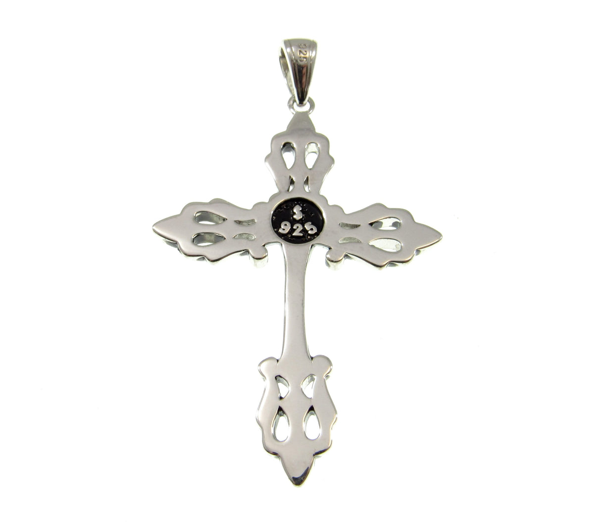 Solid 925 Sterling Silver Gothic Fleur-de-Lis Cross Pendant, Vintage Style Christian Necklace Charm, Ornate Medieval Style Jewelry