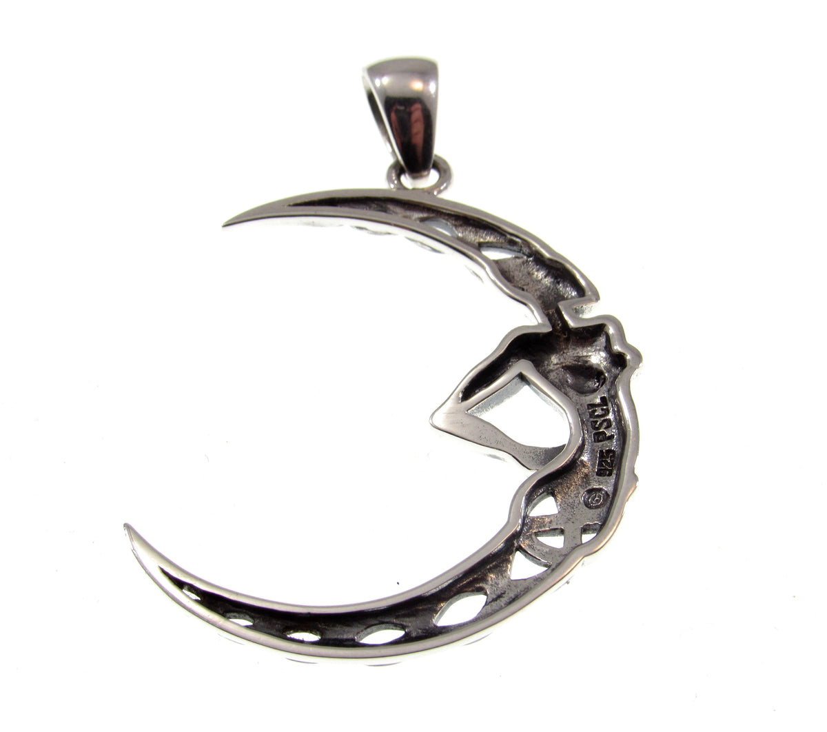 Solid 925 Sterling Silver Celtic Moon Goddess Pendant, Pagan Crescent Moon Amulet, Celestial Jewelry