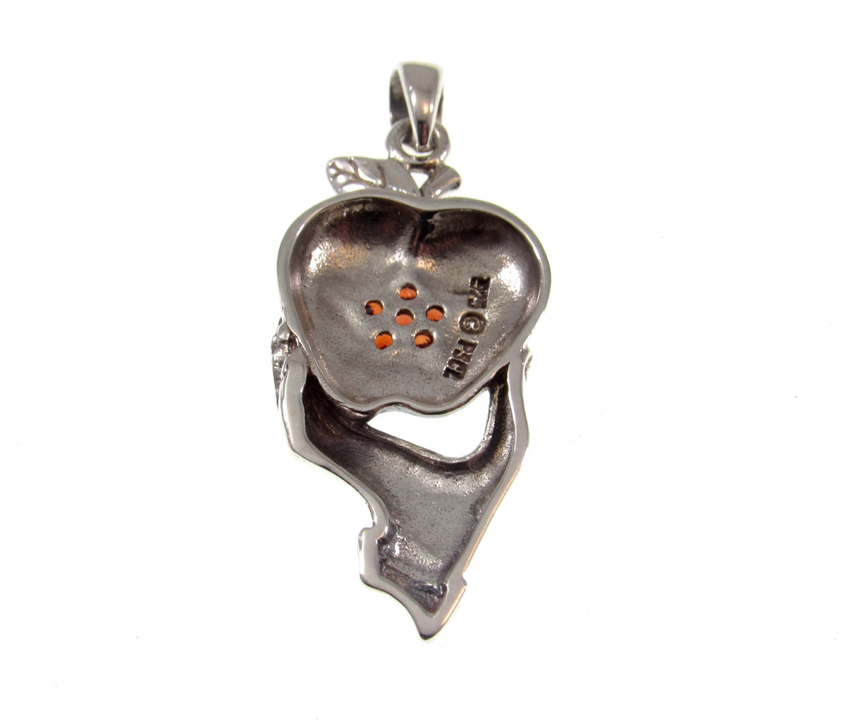 Solid 925 Sterling Silver Apple Pentacle Pendant w/ Garnet Stone Pagan Talisman, Gothic Jewelry