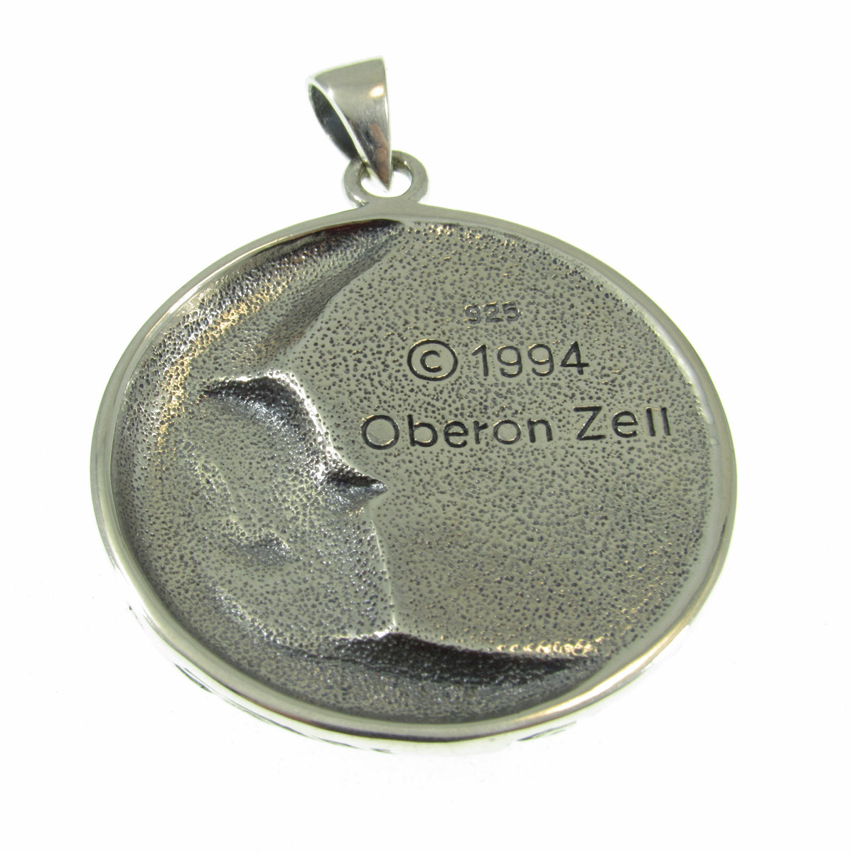 Solid 925 Sterling Silver Moon Maiden Pendant, Oberon Zell Blue Enamel Celestial Goddess Amulet