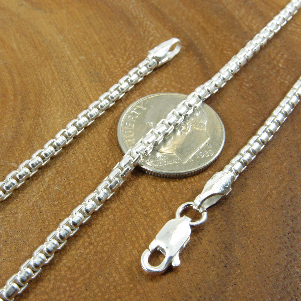 Solid 925 Sterling Silver Round Box Chain Necklace, Italian Box Link Pendant Chain for Men and Women, 0.9mm–2.5mm | 16"–30" Inch