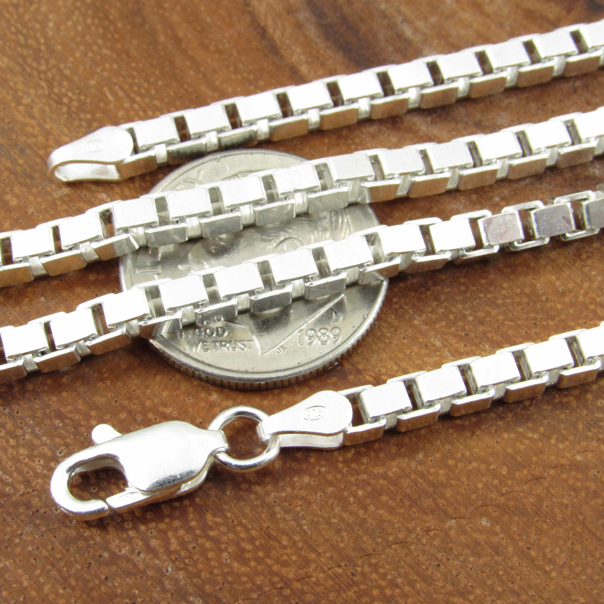 Solid 925 Sterling Silver Italian Box Chain Necklace, Men's and Women's Unisex Venetian Square Box Bracelet, Made in Italy .7mm - 2.5mm