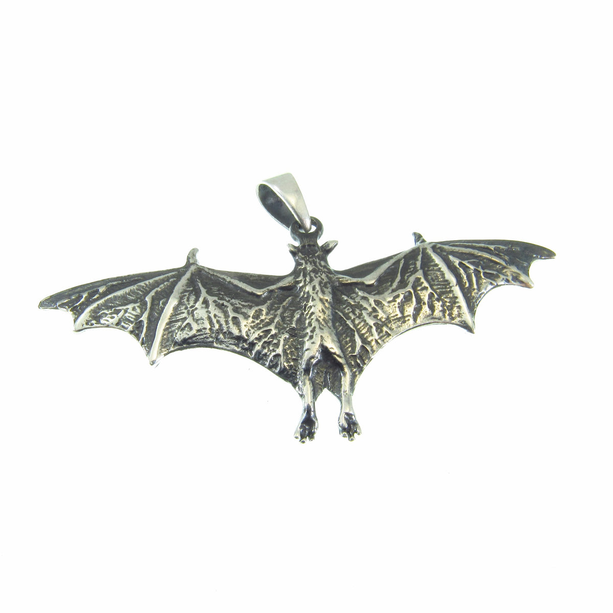 Solid 925 Sterling Silver Bat Pendant – Gothic Vampire Necklace Pendant, Sculptural Wiccan Jewelry