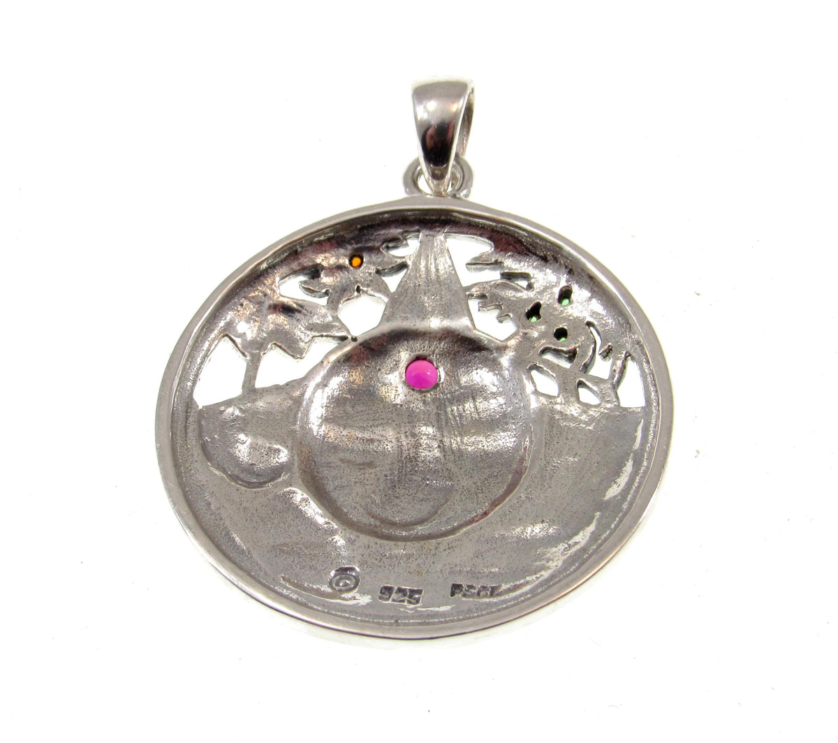 Solid 925 Sterling Silver Summer Sun Face Pendant with Ruby, Floral Solar Talisman