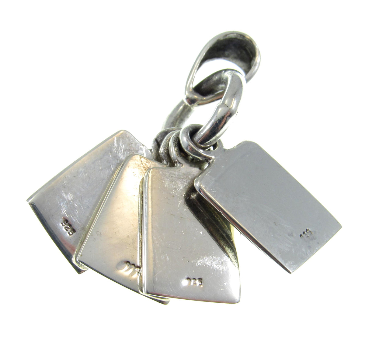Solid 925 Sterling Silver Playing Cards Pendant – Four-Suit Charm with Black Onyx Inlay