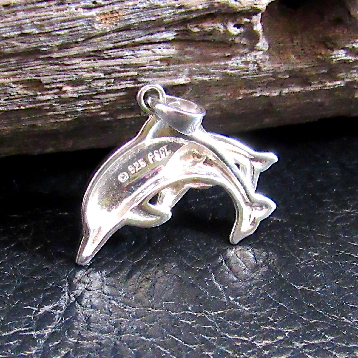 Solid 925 Sterling Silver Steampunk Dolphins Necklace Pendant, 14K Gold Accents, Industrial Jewelry