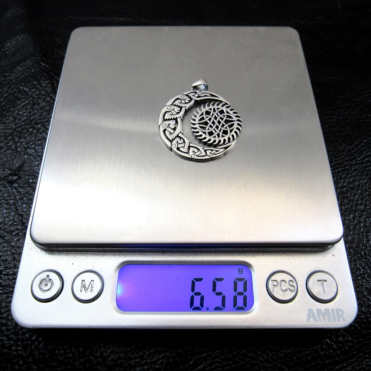 Solid 925 Sterling Silver Crescent Moon And Sun Pendant, Celtic Zoomorphic Beasts Amulet