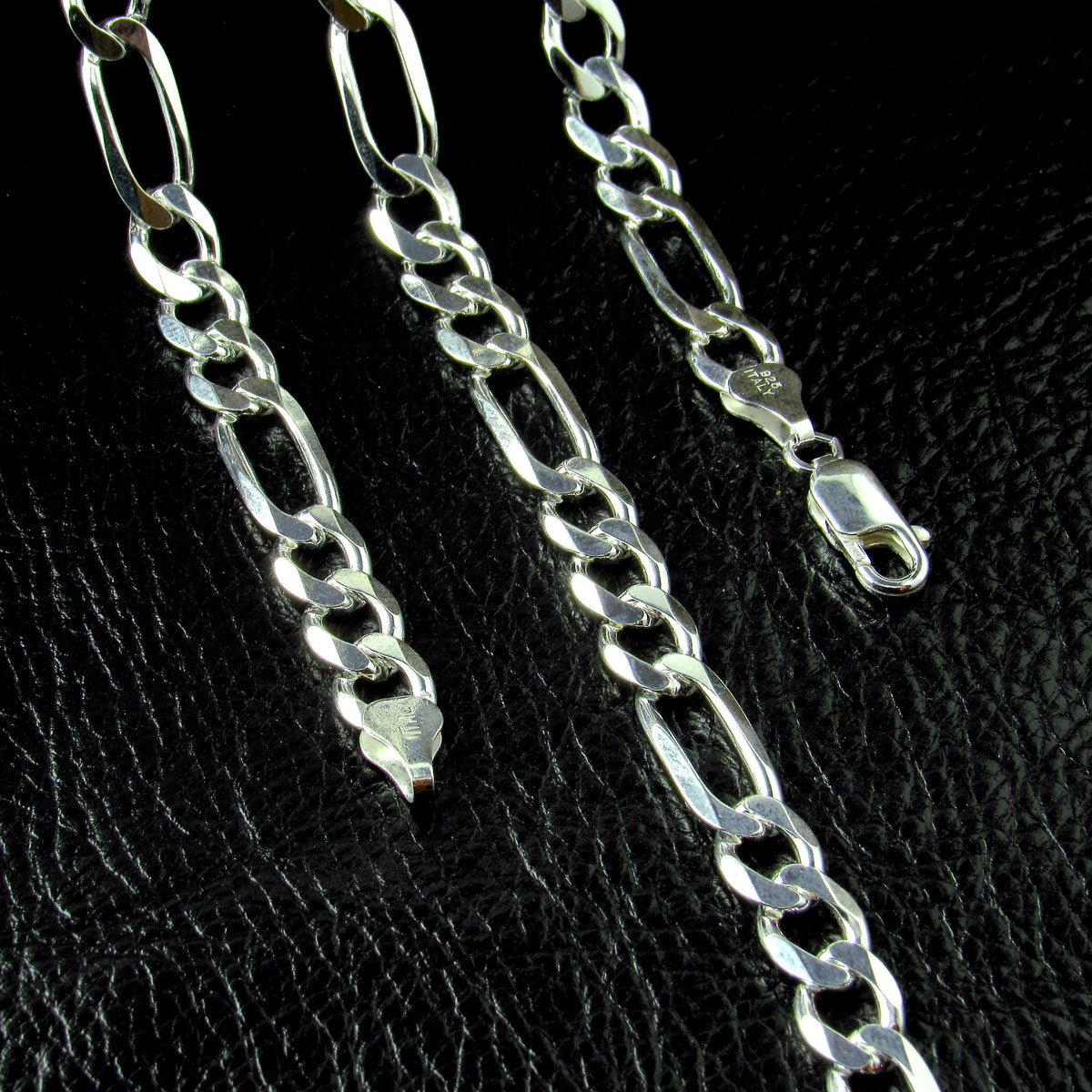 7mm 180 Gauge Men's Italian Figaro Chain Bracelet or Necklace, Solid 925 Sterling Silver, Made in Italy, 8–30 Inch