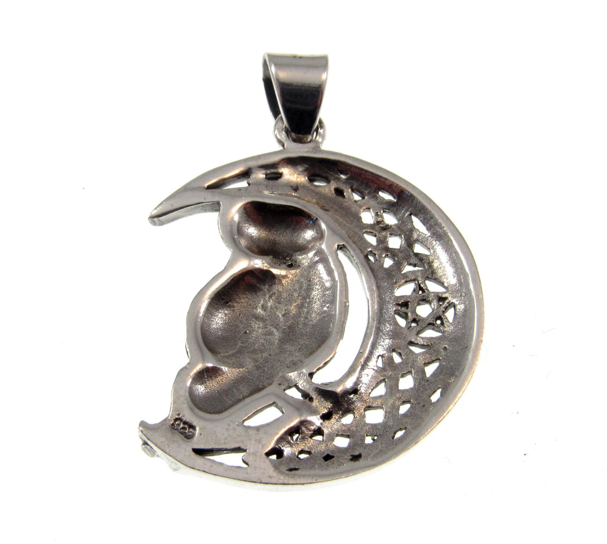 Solid 925 Sterling Silver Owl Crescent Moon Pendant, Celtic Knot Pentacle Wisdom Amulet