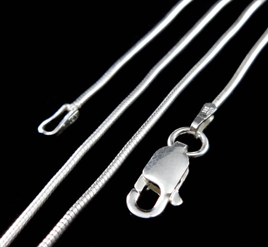 1.1MM Solid 925 Sterling Silver Women's Italian Round Snake Chain Necklace, Made in Italy, Lengths: 16" 18" 20" 22" 24" 26" or 30" Inches