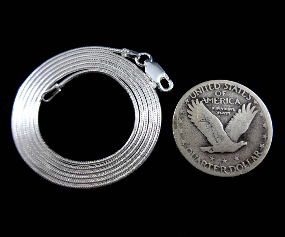 1.1MM Solid 925 Sterling Silver Women's Italian Round Snake Chain Necklace, Made in Italy, Lengths: 16" 18" 20" 22" 24" 26" or 30" Inches