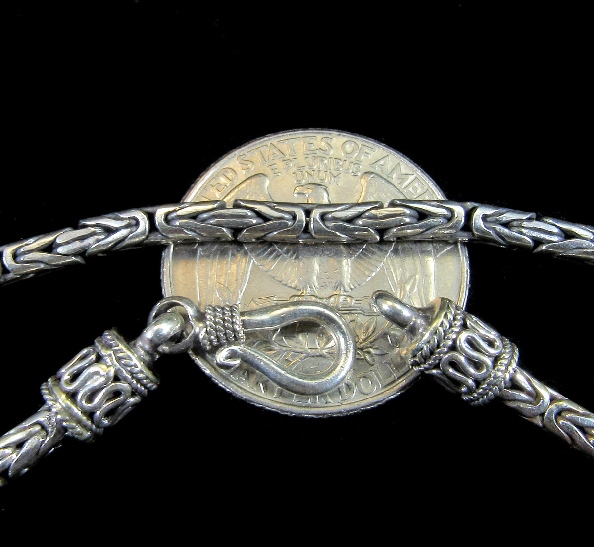 Handmade 3mm Solid 925 Sterling Silver Balinese BYZANTINE Borobudur Link Chain Necklace Bracelet: 8 9 10 16 18 20 22 24 26 28 or 30 Inches"