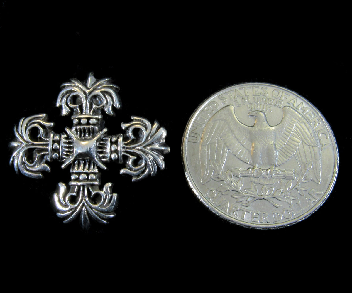 Solid 925 Sterling Silver Square Filigree Cross Pendant, Handcrafted Coat of Arms Motif, Quadskelion Slide Pendant, Medieval Jewelry