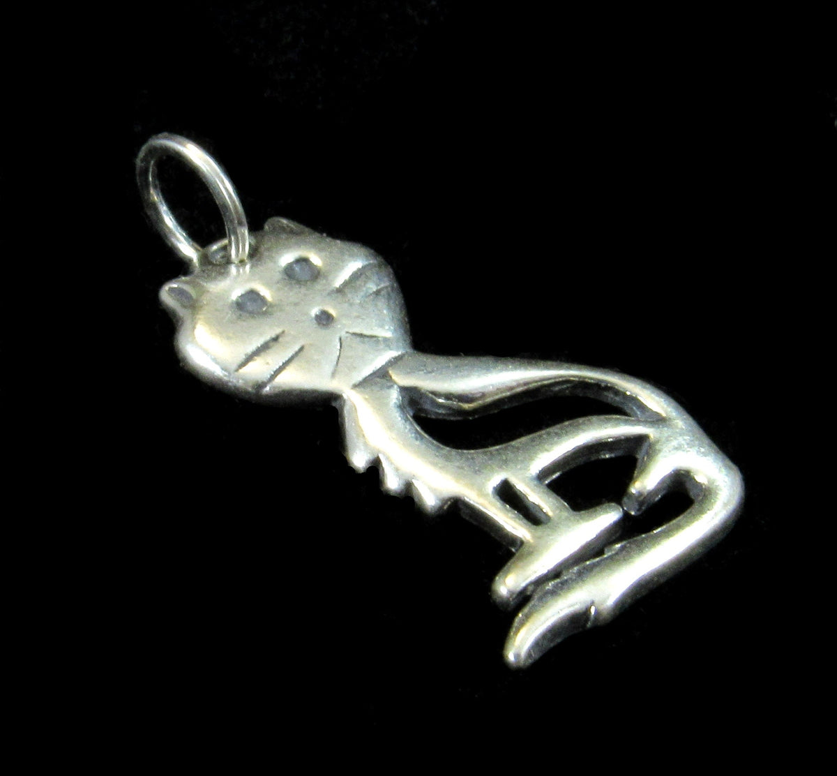 Solid 925 Sterling Silver Whimsical Cartoon Kitty Cat Pendant Feline Charm
