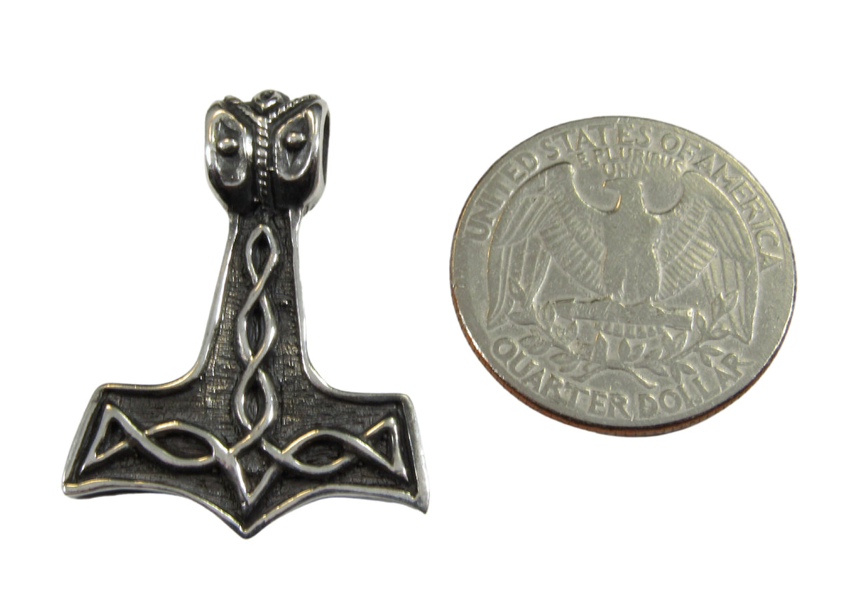 Solid 925 Sterling Silver Thor's Hammer Slide Pendant, Mjolnir Necklace Charm, Viking Jewelry, Norse Amulet, Woodland Cottagecore Jewelry
