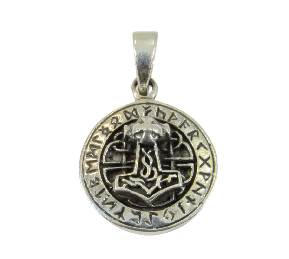Solid 925 Sterling Silver Viking Thor's Hammer Pendant, Rune Symbols Necklace Charm, Norse Jewelry