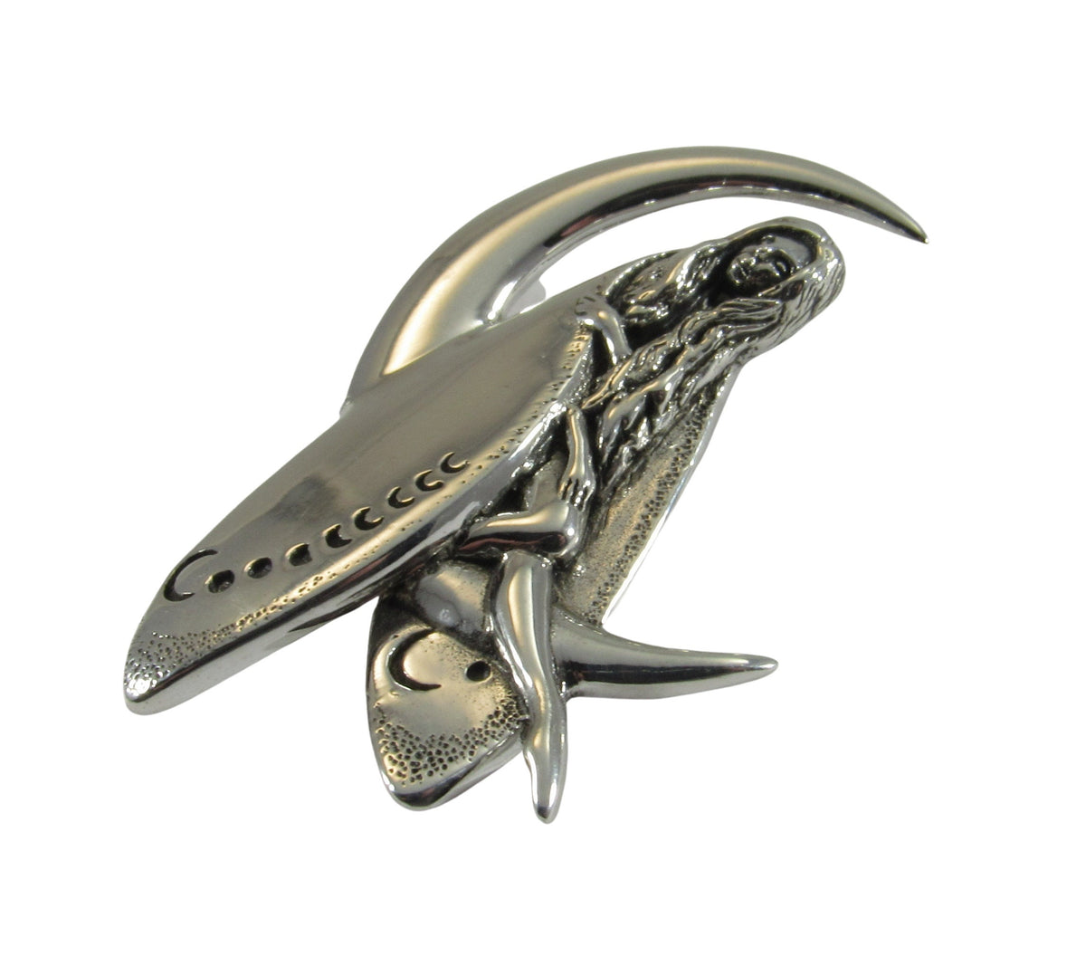 Solid 925 Sterling Silver Moon Fairy Pendant, Crescent Moon Faerie Amulet, Celestial Fantasy Jewelry