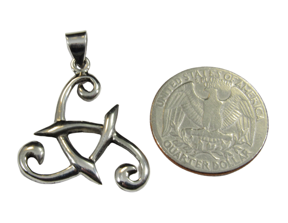 Solid 925 Sterling Silver Viking Odin's Horn Pendant, Celtic Triskelion Knot Amulet