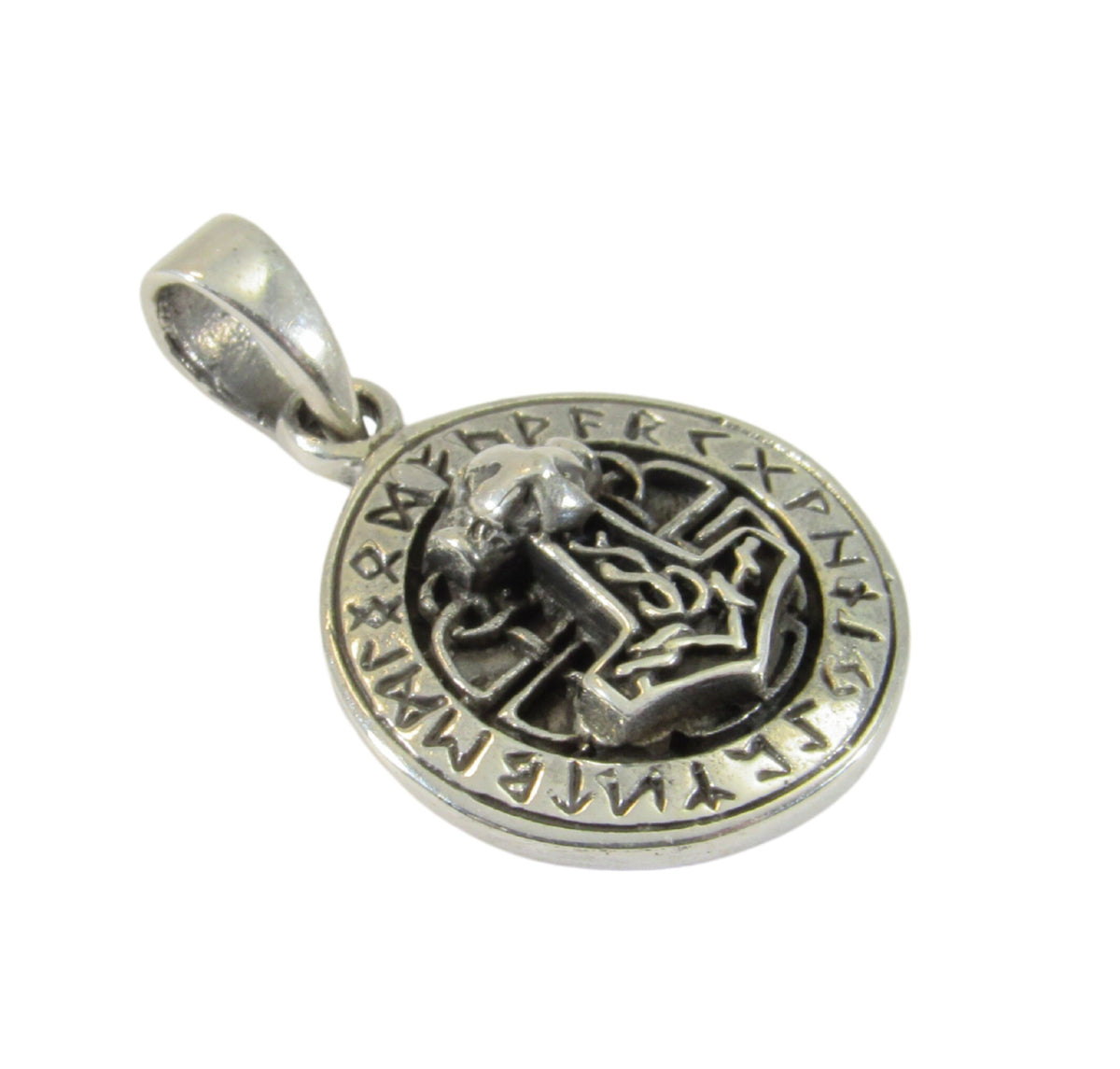 Solid 925 Sterling Silver Viking Thor's Hammer Pendant, Rune Symbols Necklace Charm, Norse Jewelry