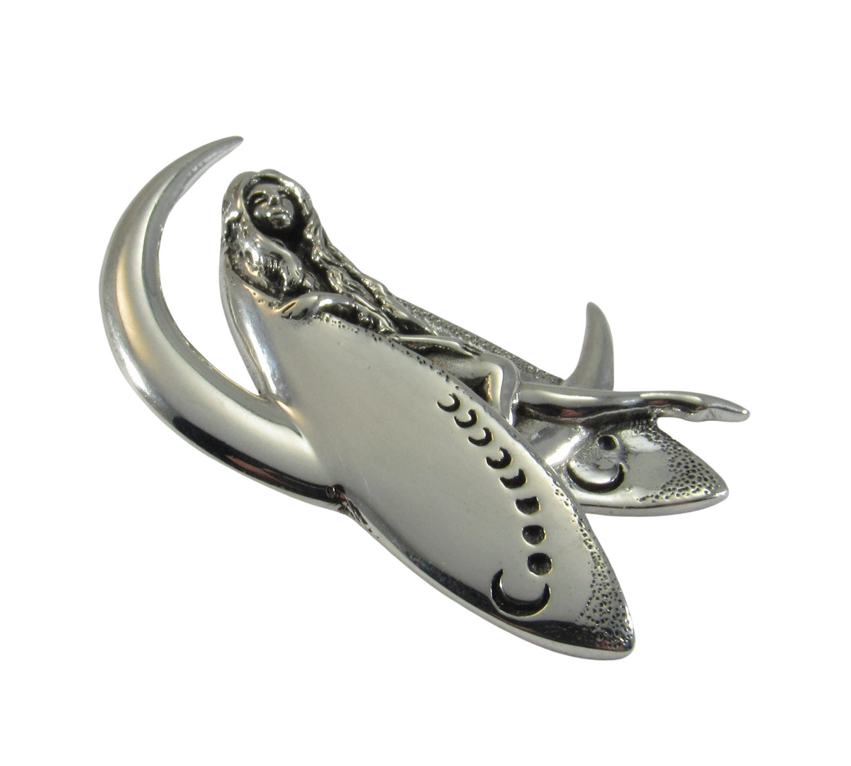 Solid 925 Sterling Silver Moon Fairy Pendant, Crescent Moon Faerie Amulet, Celestial Fantasy Jewelry