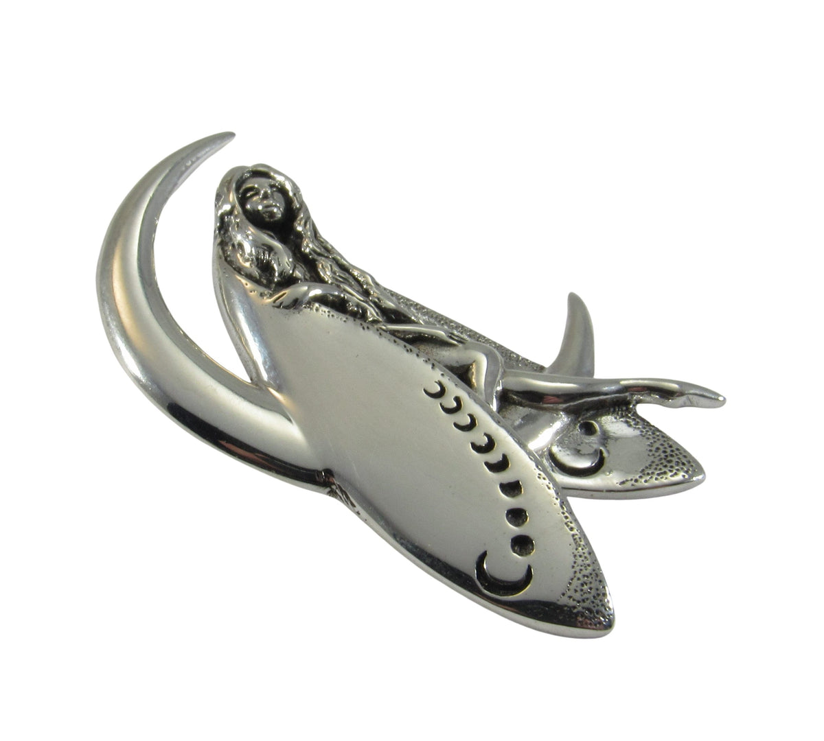 Solid 925 Sterling Silver Moon Fairy Pendant, Crescent Moon Faerie Amulet, Celestial Fantasy Jewelry