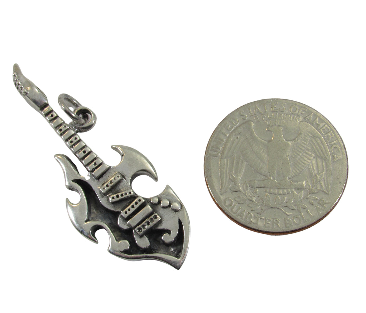 Handcrafted Solid 925 Sterling Silver Electric Guitar Pendant, Musical Rocker Jewelry, Perfect for Men or Women