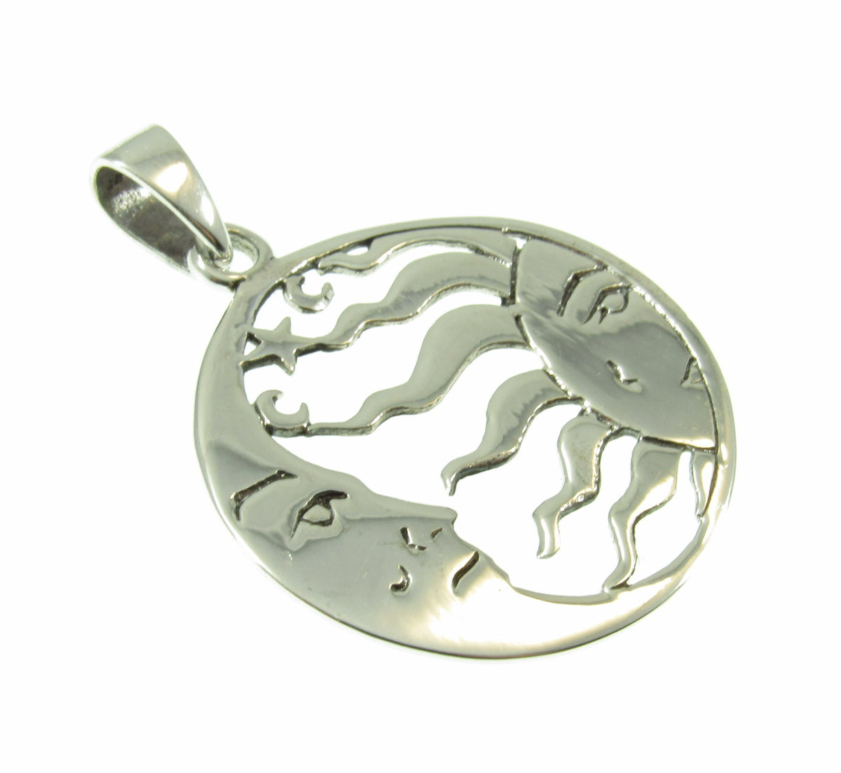 Solid 925 Sterling Silver Sun Moon Face Pendant, Celestial Necklace Amulet, Yin Yang Jewelry