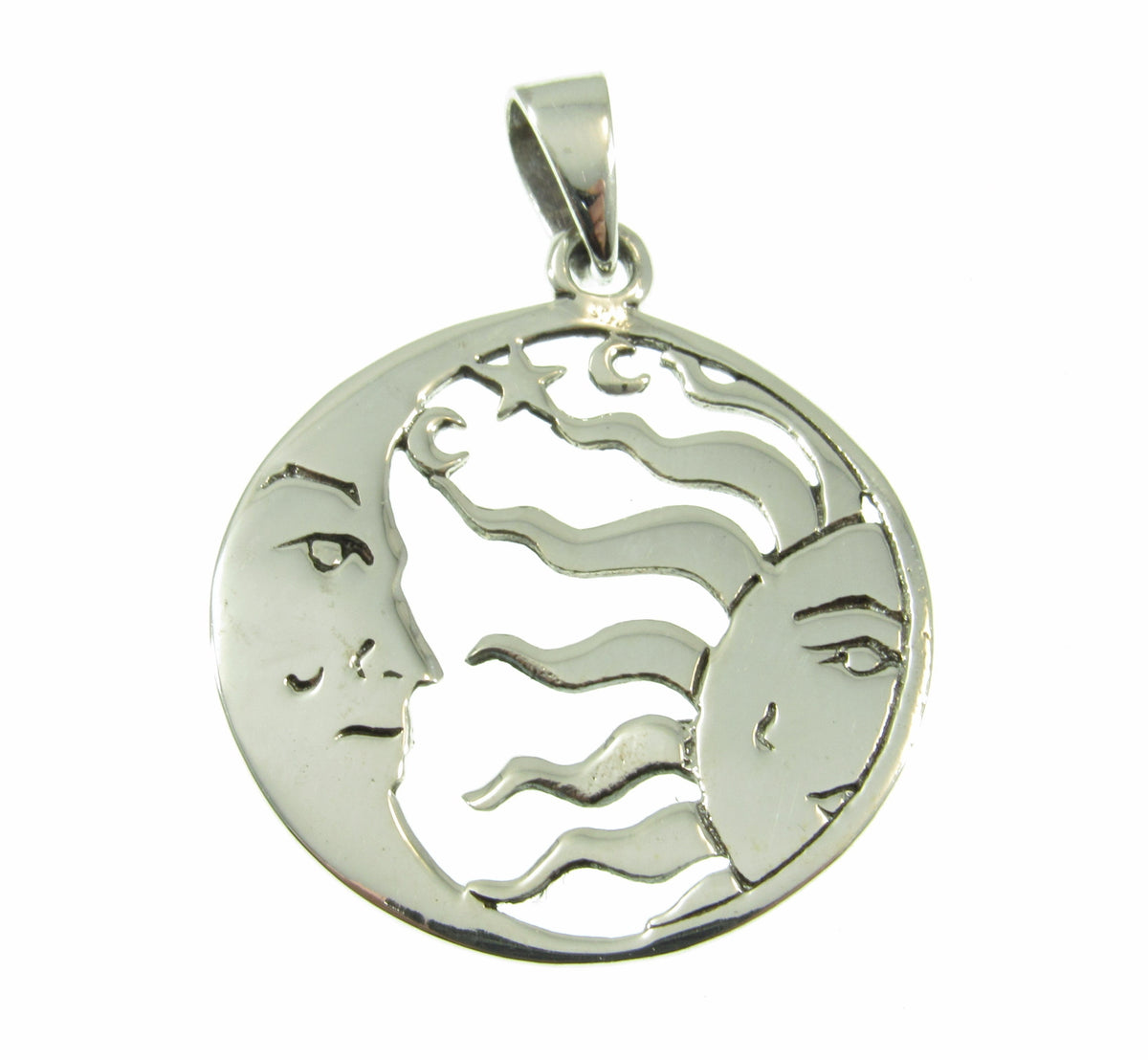 Solid 925 Sterling Silver Sun Moon Face Pendant, Celestial Necklace Amulet, Yin Yang Jewelry