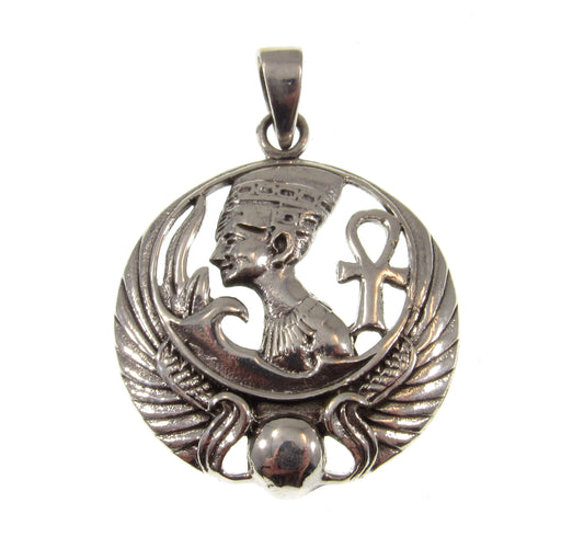 Solid 925 Sterling Silver Ancient Egyptian Queen NEFERTITI Pendant, Wife of Pharaoh Akhenaton
