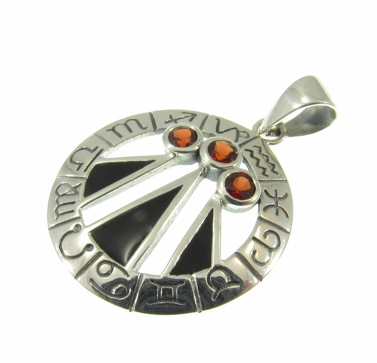 Solid 925 Sterling Silver Zodiac Wheel Awen Pendant – Druid Three Rays of Light Amulet