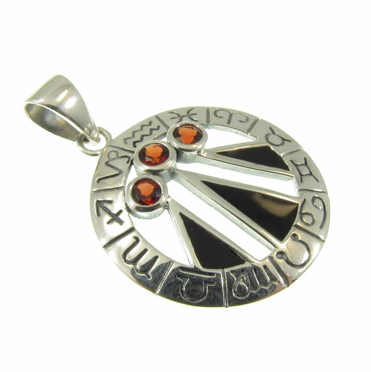 Solid 925 Sterling Silver Zodiac Wheel Awen Pendant – Druid Three Rays of Light Amulet
